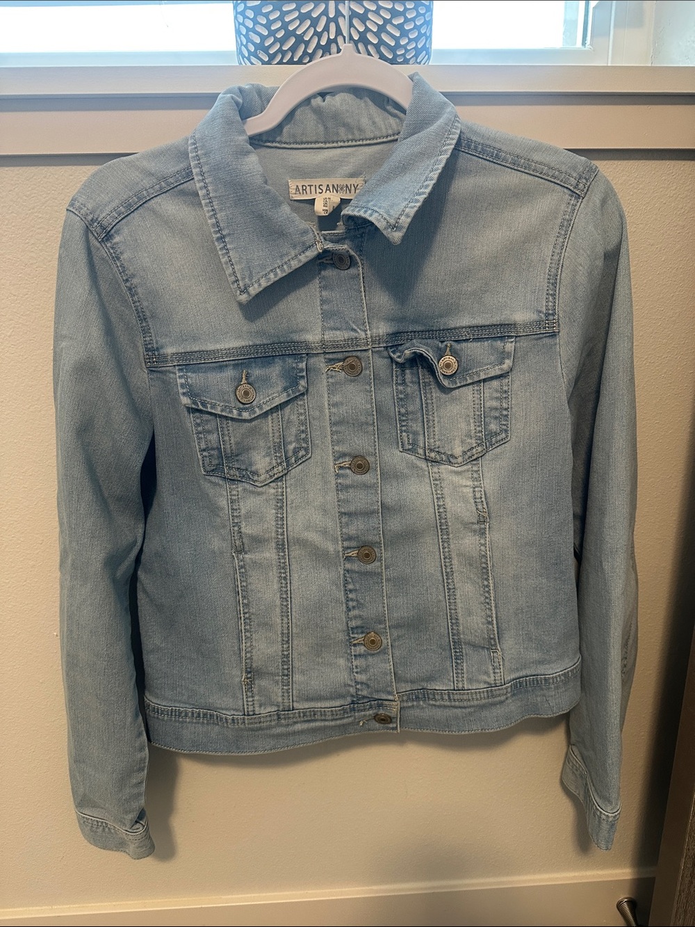Artisan Light Wash Blue Denim Jacket with Button-Front